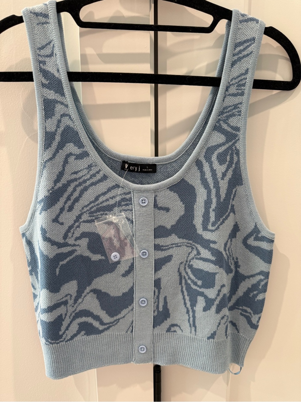 Very J Light Blue Knit Button-Front Crop Tank